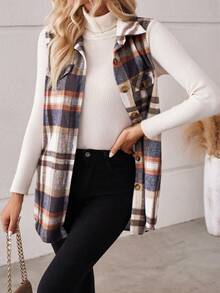 EMERY ROSE Plaid Print Flap Detail Vest Coat - Multicolor - View 6