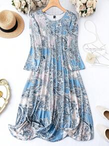 SHEIN LUNE Hơn In hoa Paisley Đầm - Màu xanh nhạt - Xem 1