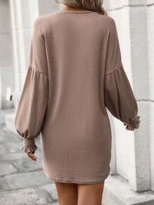 SHEIN LUNE Solid Drop Shoulder Tee Dress - Brown - View 2