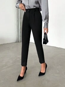 EURMUSE Solid Slant Pocket Suit Pants - Black - View 5