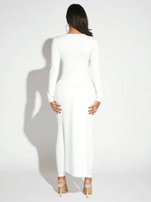 SHEIN SXY Solid Split Hem Tee & Leggings - White - View 2