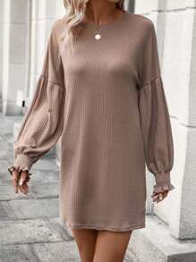 SHEIN LUNE Solid Drop Shoulder Tee Dress - Brown - View 1