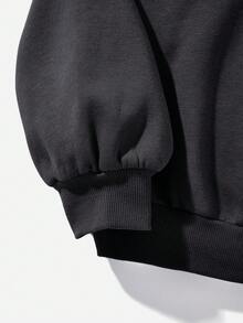 SHEIN Qutie Plus Letter & Figure Graphic Drop Shoulder Thermal Sweatshirt - Dark Grey - View 4