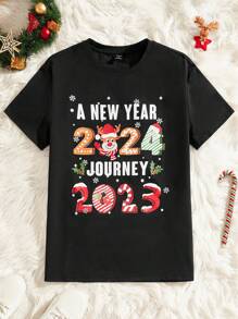 Manfinity VCAY 男士聖誕圖案T恤 - 黑色 - 查看 1