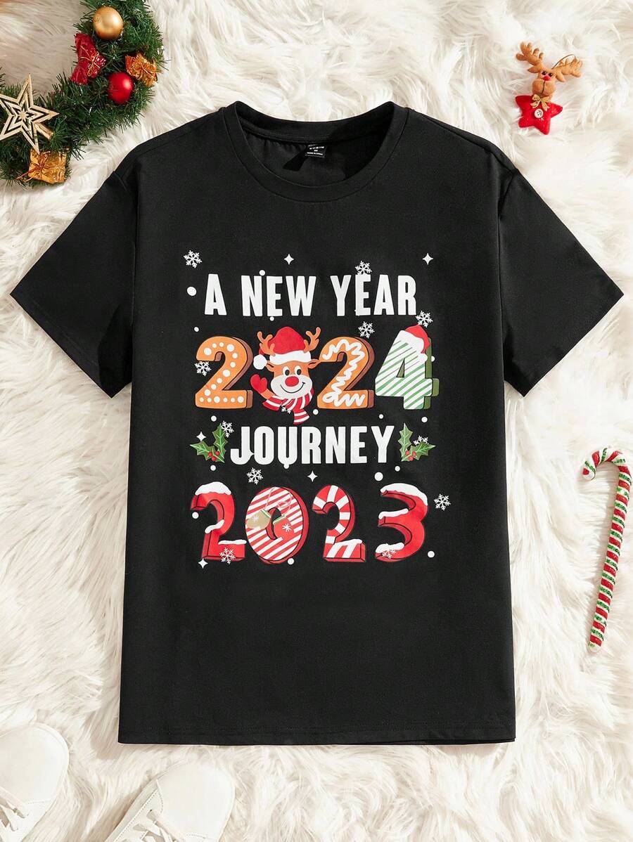 Manfinity VCAY 男士聖誕圖案T恤 - 黑色 - 查看 1