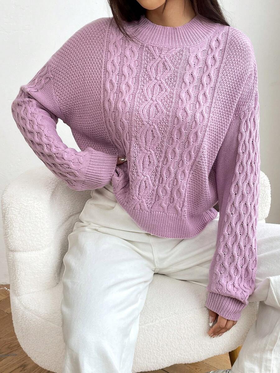 SHEIN Unity Xoắn Dan Thả vai Áo len - Hồng - Xem 1