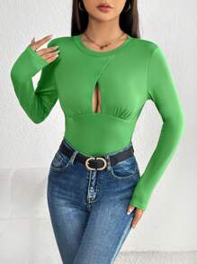 SHEIN Unity Cắt ra phía trước Áo liền quần vừa vặn - màu xanh lá - Xem 4