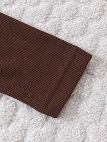 SHEIN Cô gái Tween 3pcs Cổ giả Đồ đan Ribbed Váy áo thun - Đen và trắng - Xem 4