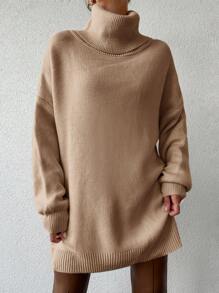 EURMUSE Rollkragenpullover Ohne Gürtel Mit Tief Angesetzten Schultern - Rostige Rose - Übersicht 5
