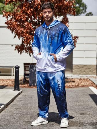 Manfinity Roughcore Męski Rozmiar Plus Gradient Kontrastowe barwienie Bluza z kapturem I Spodnie Dresowe Komplety Biżuterii