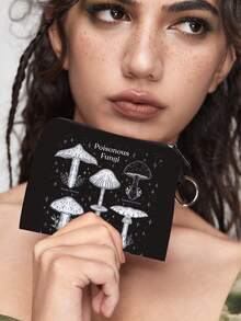 Mystic heart Fairycore Letter & Mushroom Print Coin Purse - Multicolor - View 5