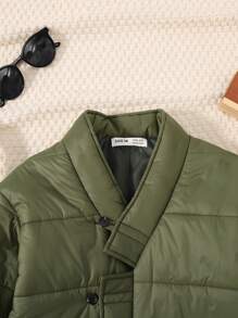 SHEIN 年轻男孩落肩前扣衬垫外套