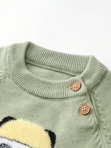 Baby Boy Panda Pattern Raglan Sleeve Sweater - Green - View 3