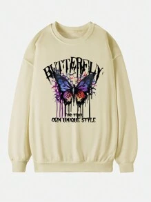 Nam Chữ & Bướm In Thả vai Áo chui đầu - Màu be - Xem 1