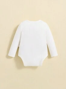 SHEIN Newborn Baby Boys' Long Sleeve Shoulder Overlap Bodysuit With Letter Pattern - White - View 2