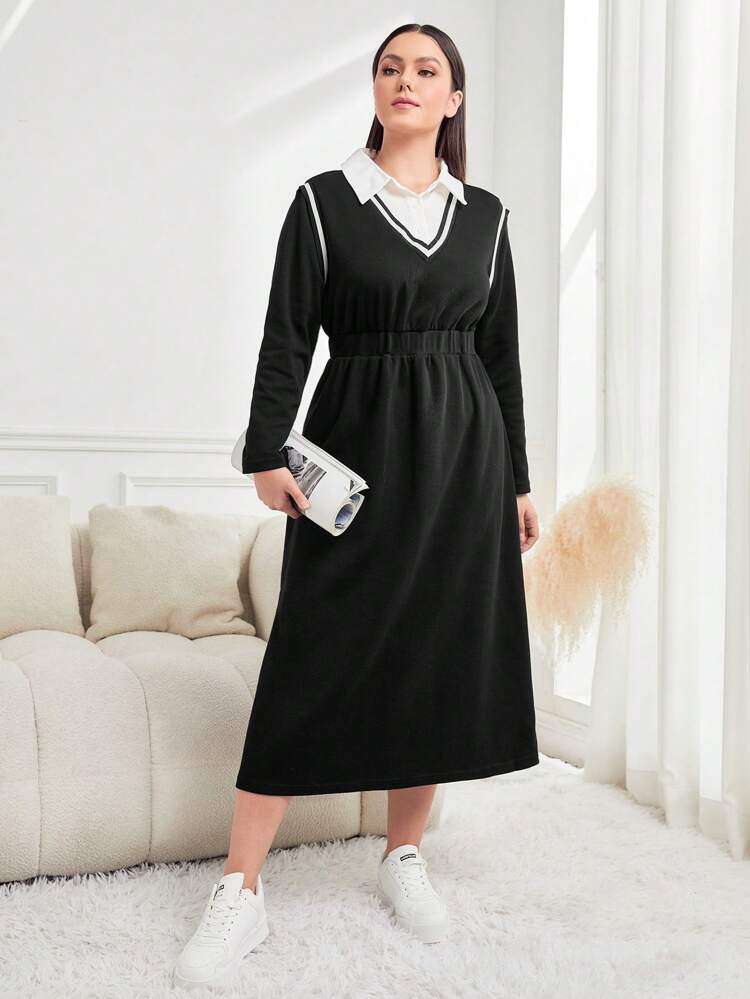 Plus Contrast Binding 2 In 1 A-line Dress