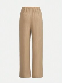 SHEIN 青少年女孩側打結圍裹上衣和褲子 - 卡其色 - 查看 3