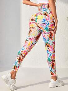 SHEIN Sports 全身印花寬腰運動緊身褲運動緊身褲 - 彩色 - 查看 2