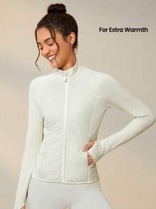 Lifespree 拉鏈開襟拇指孔斜口袋運動夾克 - 米色 - 查看 7