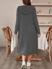 SHEIN LUNE 大碼閃爍星星拼接束口連帽裙 - 灰色 - 查看 3