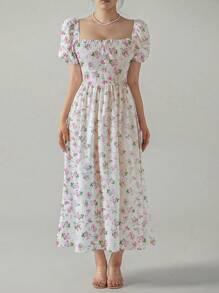 Breezaya Đầm Maxi Tay Phồng In Hoa Ditsy Trang Phục Đi Biển Cho Nữ - Hồng - Xem 3