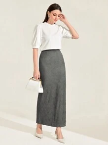 Mulvari High Waist Textured Rib-Knit Skirt