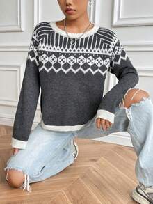 SHEIN Unity Jersey con patrón geométrico de manga raglán - Multicolor - Ver 7