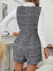 SHEIN Clasi In Houndstooth Áo choàng mặt trước Không tay Romper Không có áo len - Nhiều màu - Xem 2