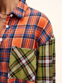 SHEIN EZwear Tartan Pocket Detail Button Up Blouse - Multicolor - View 5
