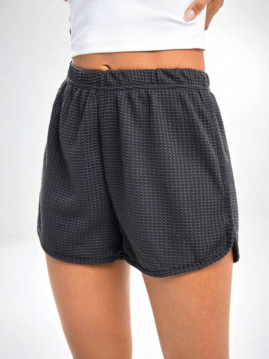 SHEIN Unity Shorts deportivos tejido waffle - Gris Oscuro - Ver 1