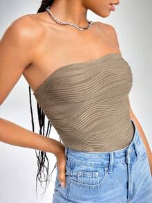 SHEIN EZwear Top bandeau unicolor - Marrón Mocha - Ver 4