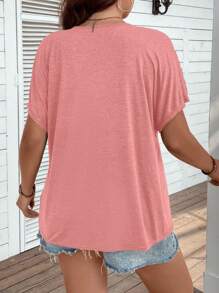 EMERY ROSE Plus Contrast Lace Batwing Sleeve Tee - Pink - View 2