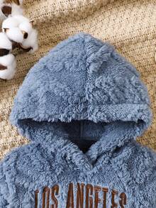Áo nỉ lông cừu san hô ấm áp, họa tiết jacquard hình thoi, thêu chữ cho bé gái - Màu xanh lam - Xem 3