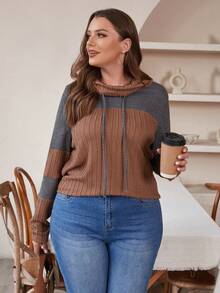 SHEIN LUNE Hơn Khối màu Dây rút Cổ bò Áo thun - Nhiều màu - Xem 5