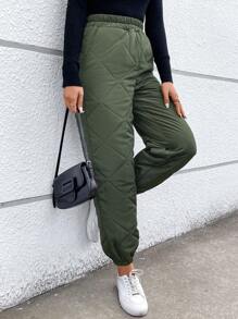 Chiquease Solid Elastic Waist Pants Fall Cloth For Women - Dark Green - View 1
