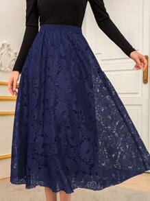 Modelyn Solid Lace Overlay Skirt - Royal Blue - View 6