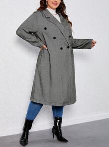 SHEIN LUNE Plus Herringbone Lapel Neck Double Breasted Overcoat - Multicolor - View 3