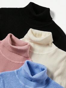 SHEIN EZwear 4pcs Chất rắn Áo cao cổ Đồ đan Ribbed Áo len - Nhiều màu - Xem 4