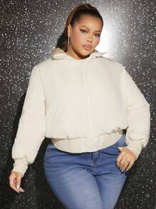 SHEIN SXY Plus Size Zip Up Padded Coat Winter Fall Autumn - Beige - View 1