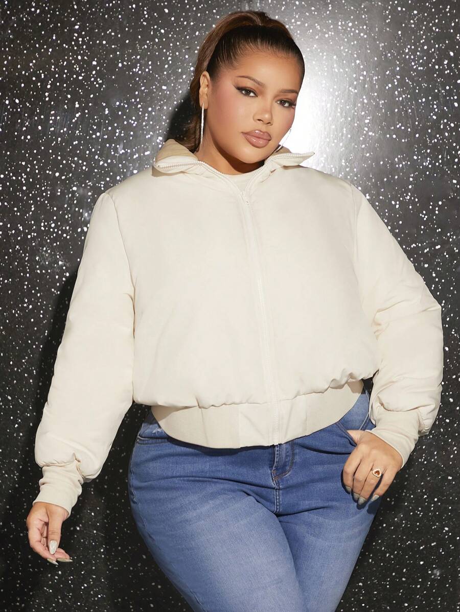 SHEIN SXY Plus Size Zip Up Padded Coat Winter Fall Autumn - Beige - View 1