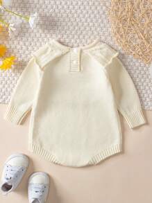 Baby Girl Cherry Patched Detail Ruffle Trim Knit Bodysuit - Beige - View 2