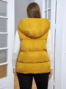 SHEIN LUNE Áo vest mùa đông có mũ trùm đầu cỡ lớn - Màu vàng - Xem 2
