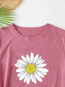 SHEIN LUNE Floral Print Tee - Dusty Pink - View 3