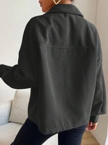 SHEIN Essnce Thả vai Túi có nắp Nút phía trước Áo khoác - Màu xám đen - Xem 2