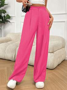 SHEIN Unity Quần âu tối giản màu trơn dành cho nữ - Màu Hồng Tươi - Xem 5