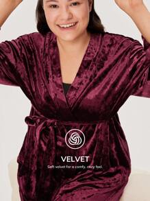 LUVLETTE 大碼絲絨家居服套裝 - 酒紅色 - 查看 4