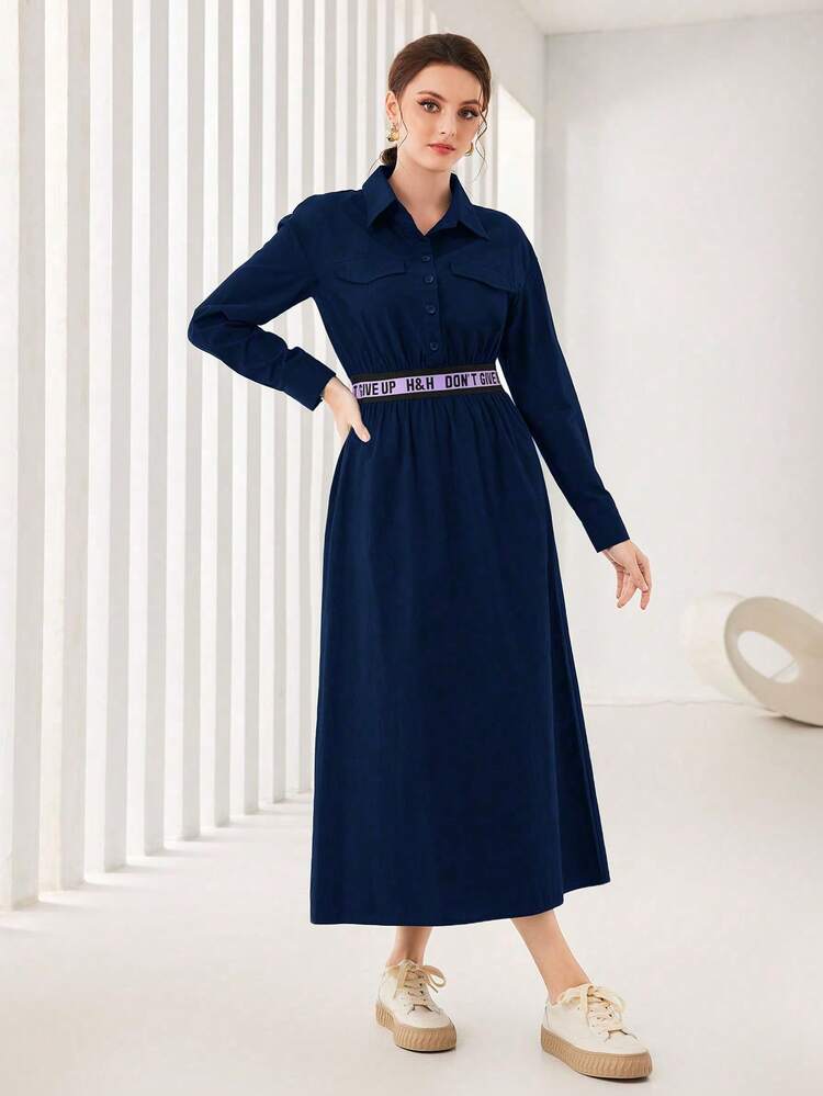 Letter Tape Flap Detail Shirt Dress