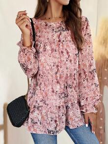 SHEIN Essnce Allover Print Ruffle Hem Smock Top - Multicolor - View 6