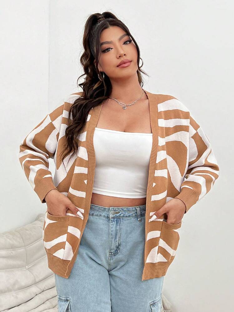 Plus Size Printed Cardigan