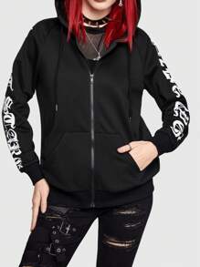 ROMWE Grunge Punk Của phụ nữ Áo nỉ có mũ Với Vượt qua In - màu đen - Xem 4